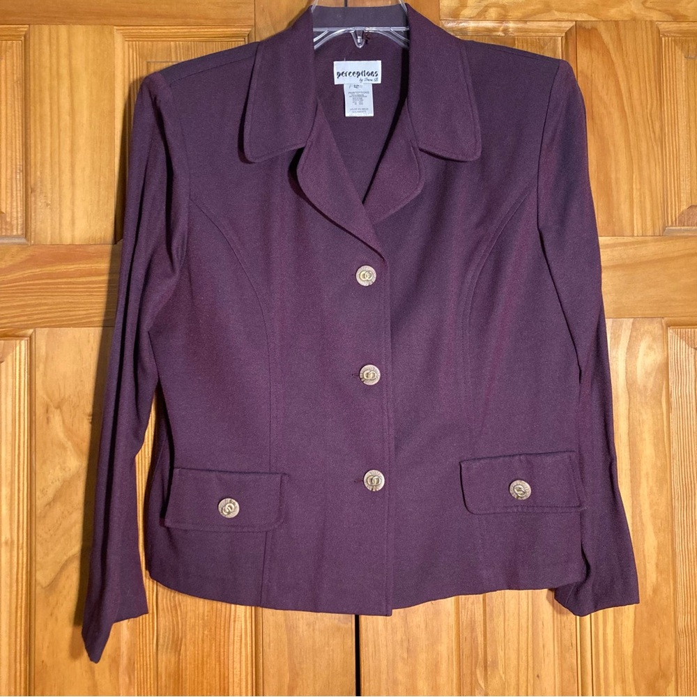 NWOT Perceptions Vintage 80s 90s Blazer Jacket Top Long Sleeve Purple Size 12